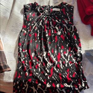Calvin Klein Black Red and Cream Abstract-Print Skirt